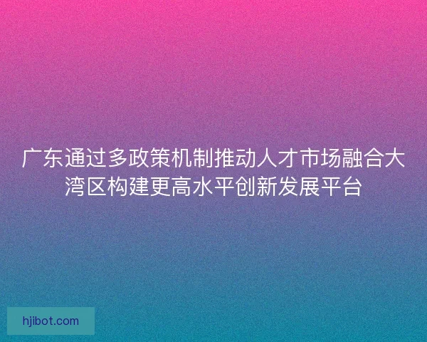 广东通过多政策机制推动人才市场融合大湾区构建更高水平创新发展平台